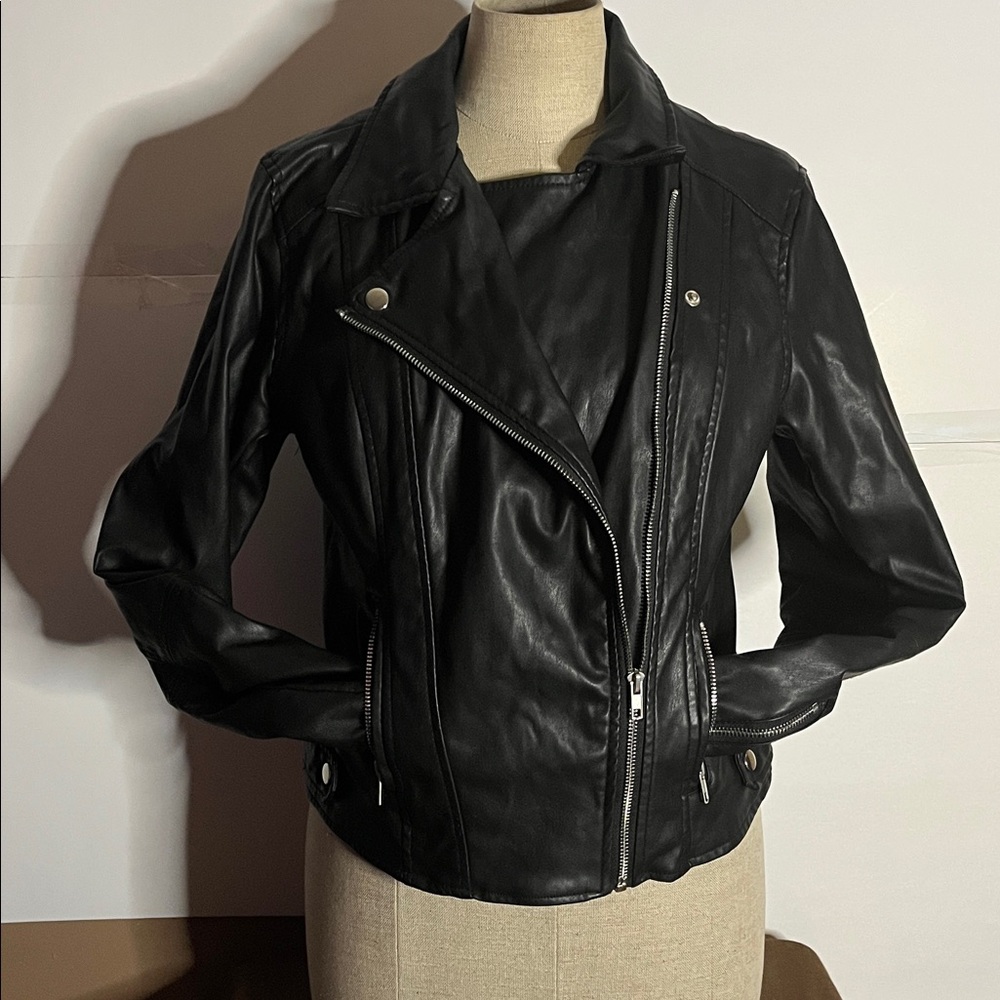 😄Streetwear society faux leather jacket zippers large - Picture 4 of 8